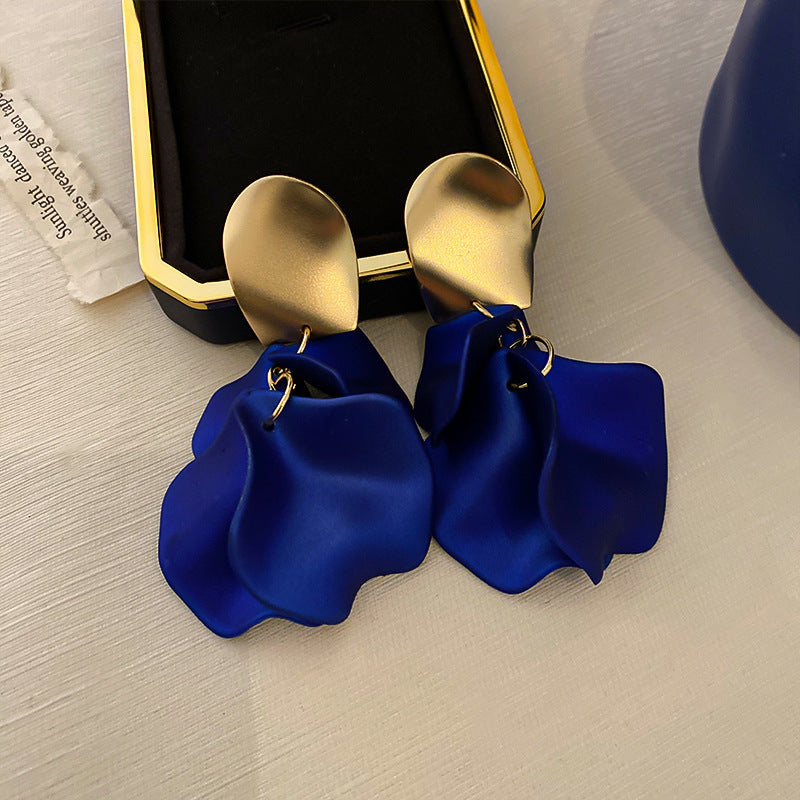 Wholesale Silver Needle Wrinkled Blue Irregular Metal Earrings